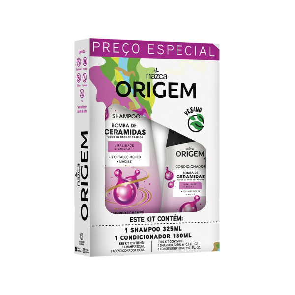 Origem Kit Sh 325ml+Ac 180ml Bomba Ceramidas